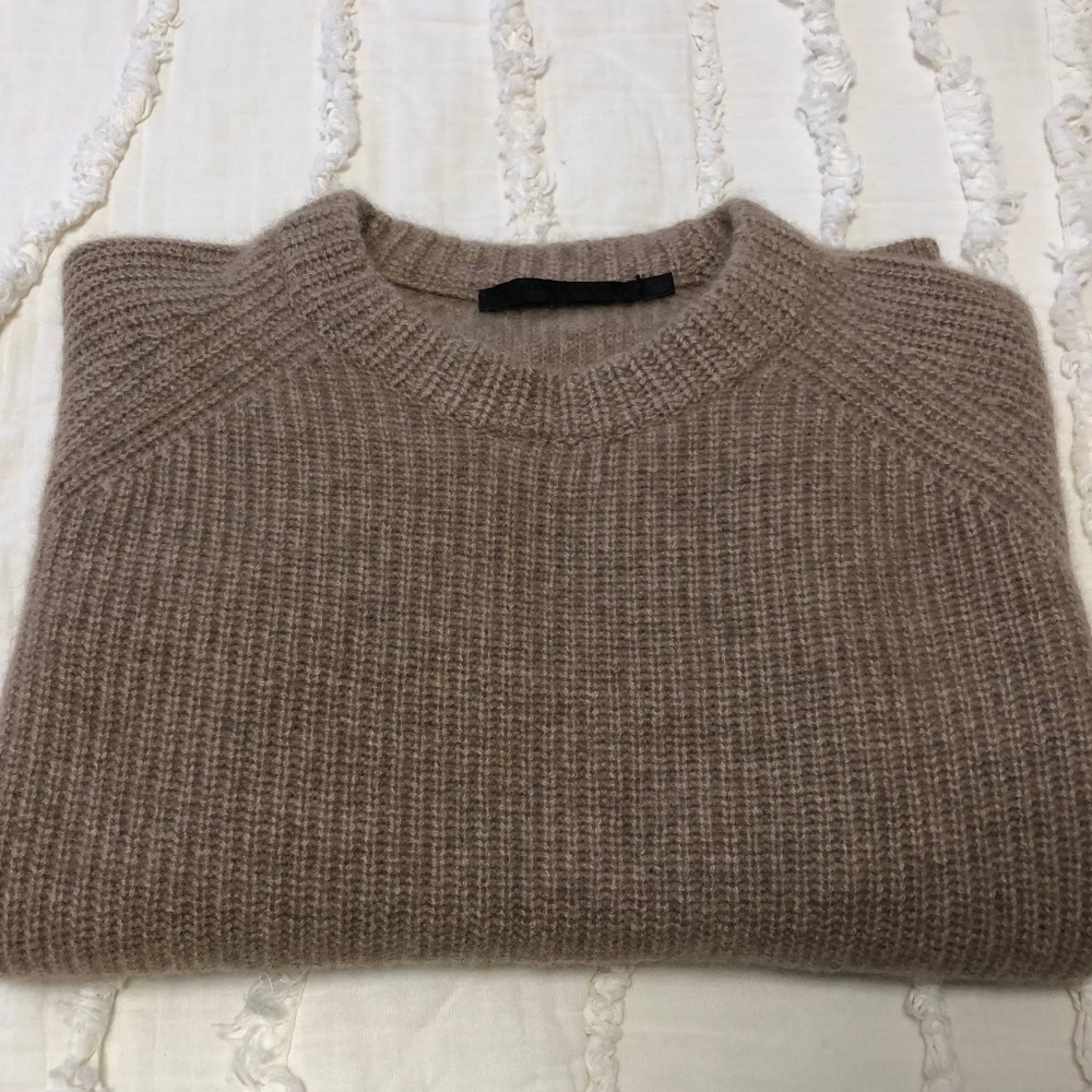 Jenni Kayne Cashmere Fisherman Sweater in Undyed Stone, L